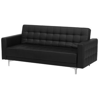 Sofa Bed Black Faux Leather Tufted Modern Living Room Modular 3 Seater Silver Legs Track Arm Beliani - Sofa In Store