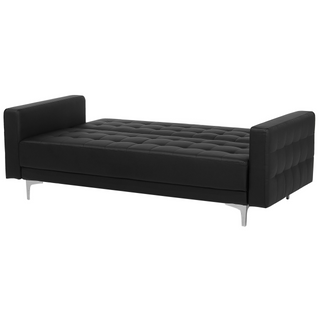 Sofa Bed Black Faux Leather Tufted Modern Living Room Modular 3 Seater Silver Legs Track Arm Beliani - Sofa In Store