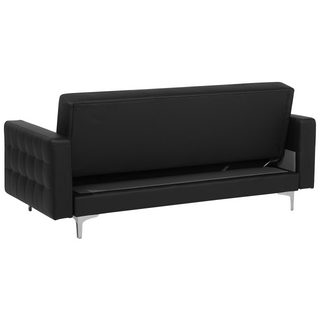 Sofa Bed Black Faux Leather Tufted Modern Living Room Modular 3 Seater Silver Legs Track Arm Beliani - Sofa In Store