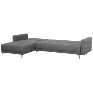 Corner Sofa Bed Grey Tufted Fabric Modern L-Shaped Modular 4 Seater with Ottoman Right Hand Chaise Lounge Beliani