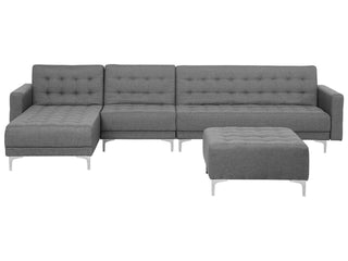 Corner Sofa Bed Light Grey Tufted Fabric Modern L-Shaped Modular 5 Seater Right Hand Chaise Lounge Beliani - Sofa In Store
