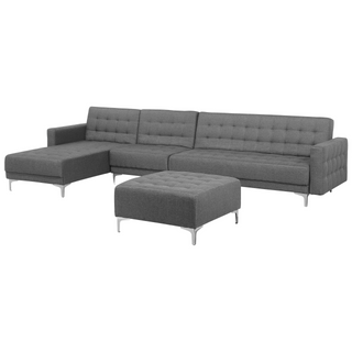 Corner Sofa Bed Light Grey Tufted Fabric Modern L-Shaped Modular 5 Seater Right Hand Chaise Lounge Beliani - Sofa In Store