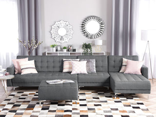 Corner Sofa Bed Light Grey Tufted Fabric Modern L-Shaped Modular 5 Seater Left Hand Chaise Longue Beliani - Sofa In Store