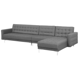 Corner Sofa Bed Light Grey Tufted Fabric Modern L-Shaped Modular 5 Seater Left Hand Chaise Longue Beliani - Sofa In Store
