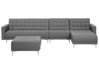 Corner Sofa Bed Light Grey Tufted Fabric Modern L-Shaped Modular 5 Seater Left Hand Chaise Lounge Beliani - Sofa In Store