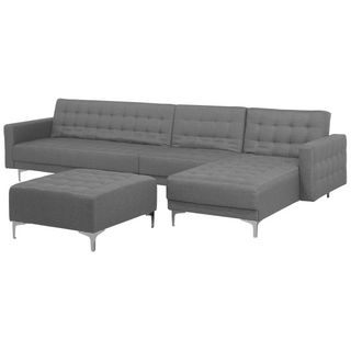 Corner Sofa Bed Light Grey Tufted Fabric Modern L-Shaped Modular 5 Seater Left Hand Chaise Lounge Beliani - Sofa In Store