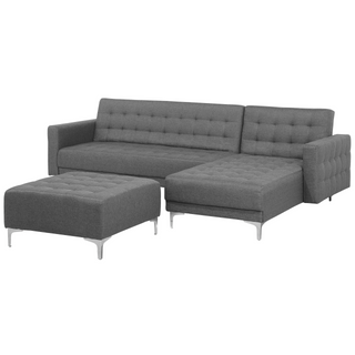 Corner Sofa Bed Grey Tufted Fabric Modern L-Shaped Modular 4 Seater with Ottoman Left Hand Chaise Lounge Beliani - Sofa In Store
