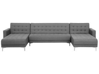 Corner Sofa Bed Light  Grey Tufted Fabric Modern U-Shaped Modular 5 Seater with Chaise Lounges Beliani - Sofa In Store