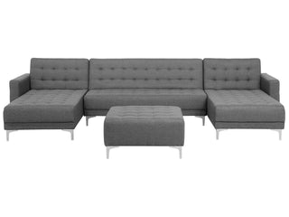 Corner Sofa Bed Grey Tufted Fabric Modern U-Shaped Modular 5 Seater with Ottoman Chaise Lounges Beliani - Sofa In Store