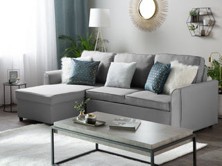 Corner Sofa Bed Grey Fabric Upholstered Right Hand Orientation with Storage Bed Beliani - 114992