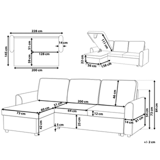 Corner Sofa Bed Grey Fabric Upholstered Right Hand Orientation with Storage Bed Beliani - 114992