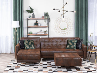 Corner Sofa Bed Brown Faux Leather Tufted Modern L-Shaped Modular 4 Seater with Ottoman Right Hand Chaise Longue Beliani - 116146