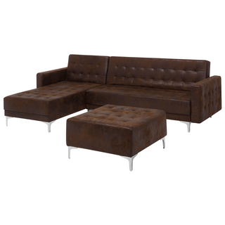 Corner Sofa Bed Brown Faux Leather Tufted Modern L-Shaped Modular 4 Seater with Ottoman Right Hand Chaise Longue Beliani - 116146