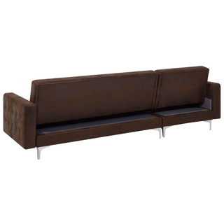 Corner Sofa Bed Brown Faux Leather Tufted Modern L-Shaped Modular 4 Seater with Ottoman Right Hand Chaise Longue Beliani - 116146