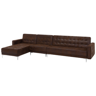 Corner Sofa Bed Brown Faux Leather Tufted Modern L-Shaped Modular 5 Seater Right Hand Chaise Longue Beliani