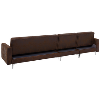 Corner Sofa Bed Brown Faux Leather Tufted Modern L-Shaped Modular 4 Seater with Ottoman Right Hand Chaise Longue Beliani - 116193