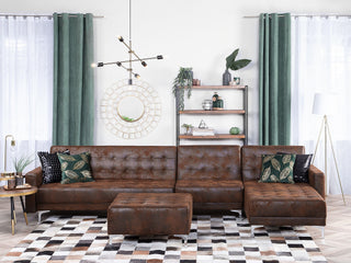 Corner Sofa Bed Brown Faux Leather Tufted Modern L-Shaped Modular 5 Seater Left Hand Chaise Longue Beliani