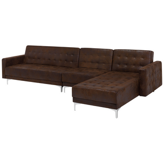 Corner Sofa Bed Brown Faux Leather Tufted Modern L-Shaped Modular 5 Seater Left Hand Chaise Longue Beliani