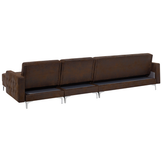 Corner Sofa Bed Brown Faux Leather Tufted Modern L-Shaped Modular 5 Seater Left Hand Chaise Longue Beliani