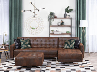 Corner Sofa Bed Brown Faux Leather Tufted Modern L-Shaped Modular 4 Seater with Ottoman Left Hand Chaise Longue Beliani