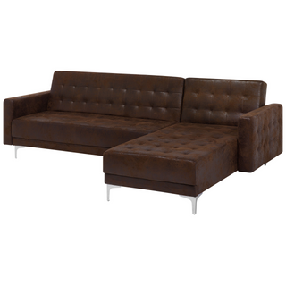 Corner Sofa Bed Brown Faux Leather Tufted Modern L-Shaped Modular 4 Seater with Ottoman Left Hand Chaise Longue Beliani