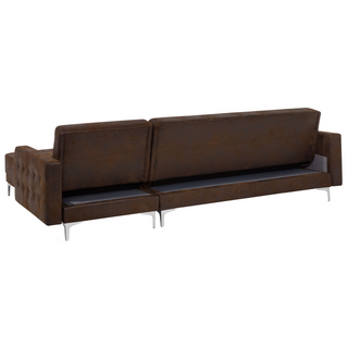 Corner Sofa Bed Brown Faux Leather Tufted Modern L-Shaped Modular 4 Seater with Ottoman Left Hand Chaise Longue Beliani