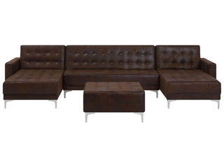 Corner Sofa Bed Brown Faux Leather Tufted Modern U-Shaped Modular 5 Seater with Ottoman Chaise Lounges Beliani - Sofa In Store