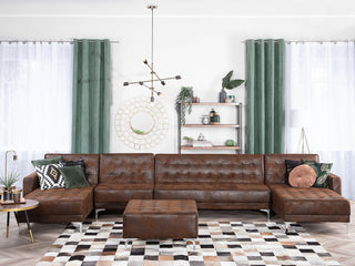 Corner Sofa Bed Brown Faux Leather Tufted Modern U-Shaped Modular 6 Seater Chaise Lounges Beliani - Sofa In Store