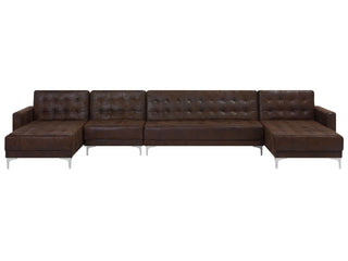 Corner Sofa Bed Brown Faux Leather Tufted Modern U-Shaped Modular 6 Seater Chaise Lounges Beliani - Sofa In Store