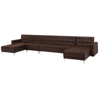 Corner Sofa Bed Brown Faux Leather Tufted Modern U-Shaped Modular 6 Seater Chaise Lounges Beliani - Sofa In Store