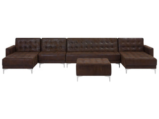 Corner Sofa Bed Brown Faux Leather Tufted Modern U-Shaped Modular 6 Seater with Ottoman Chaise Lounges Beliani - Sofa In Store