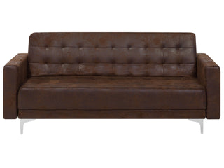 Sofa Bed Brown Faux Leather Tufted Modern Living Room Modular 3 Seater Silver Legs Track Arm Beliani - Sofa In Store