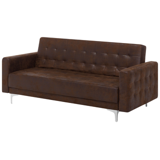Sofa Bed Brown Faux Leather Tufted Modern Living Room Modular 3 Seater Silver Legs Track Arm Beliani - Sofa In Store