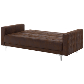 Sofa Bed Brown Faux Leather Tufted Modern Living Room Modular 3 Seater Silver Legs Track Arm Beliani - Sofa In Store