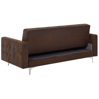 Sofa Bed Brown Faux Leather Tufted Modern Living Room Modular 3 Seater Silver Legs Track Arm Beliani - Sofa In Store