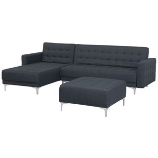 Corner Sofa Bed Dark Grey Tufted Fabric Modern L-Shaped Modular 4 Seater with Ottoman Right Hand Chaise Longue Beliani - Sofa In Store