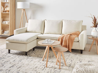 Corner Sofa Right Hand Beige Fabric Upholstery Wooden Legs Chaise Lounge 3 Seater Pillow Back Beliani