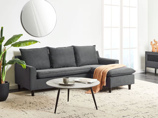 Corner Sofa Dark Grey Fabric Upholstery Dark Wood Legs Left Hand Chaise Lounge Pillow Back Beliani - Sofa In Store