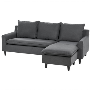 Corner Sofa Dark Grey Fabric Upholstery Dark Wood Legs Left Hand Chaise Lounge Pillow Back Beliani - Sofa In Store
