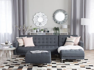Corner Sofa Bed Dark Grey Tufted Fabric Modern L-Shaped Modular 4 Seater with Ottoman Left Hand Chaise Longue Beliani - Sofa In Store