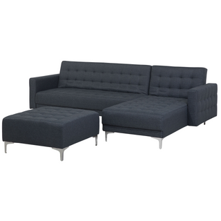 Corner Sofa Bed Dark Grey Tufted Fabric Modern L-Shaped Modular 4 Seater with Ottoman Left Hand Chaise Longue Beliani - Sofa In Store