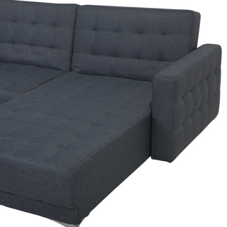 Corner Sofa Bed Dark Grey Tufted Fabric Modern L-Shaped Modular 4 Seater with Ottoman Left Hand Chaise Longue Beliani - Sofa In Store