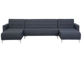 Corner Sofa Bed Dark Grey Tufted Fabric Modern U-Shaped Modular 5 Seater with Chaise Lounges Beliani - Sofa In Store