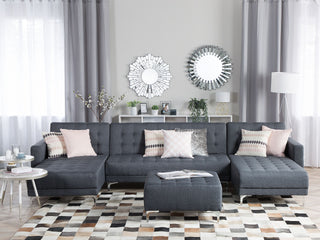 Corner Sofa Bed Dark Grey Tufted Fabric Modern U-Shaped Modular 5 Seater with Ottoman Chaise Lounges Beliani - Sofa In Store
