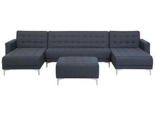 Corner Sofa Bed Dark Grey Tufted Fabric Modern U-Shaped Modular 5 Seater with Ottoman Chaise Lounges Beliani - Sofa In Store