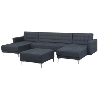 Corner Sofa Bed Dark Grey Tufted Fabric Modern U-Shaped Modular 5 Seater with Ottoman Chaise Lounges Beliani - Sofa In Store