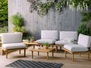Garden Sofa Set Grey Cushions Certified Acacia Wood Modern Outdoor 4 Seater Conversation Set Armchairs with Side Table Beliani - Sofa In Store