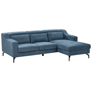 Fabric Corner Sofa Left Hand Navy Blue Upholstery with Chaise Lounge Adjustable Headrests Modern Design Beliani