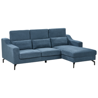 Fabric Corner Sofa Left Hand Navy Blue Upholstery with Chaise Lounge Adjustable Headrests Modern Design Beliani