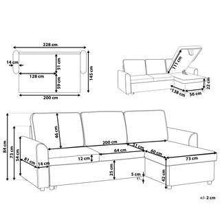 Corner Sofa Bed Brown Faux Leather Upholstered Left Hand Orientation with Storage Bed Beliani